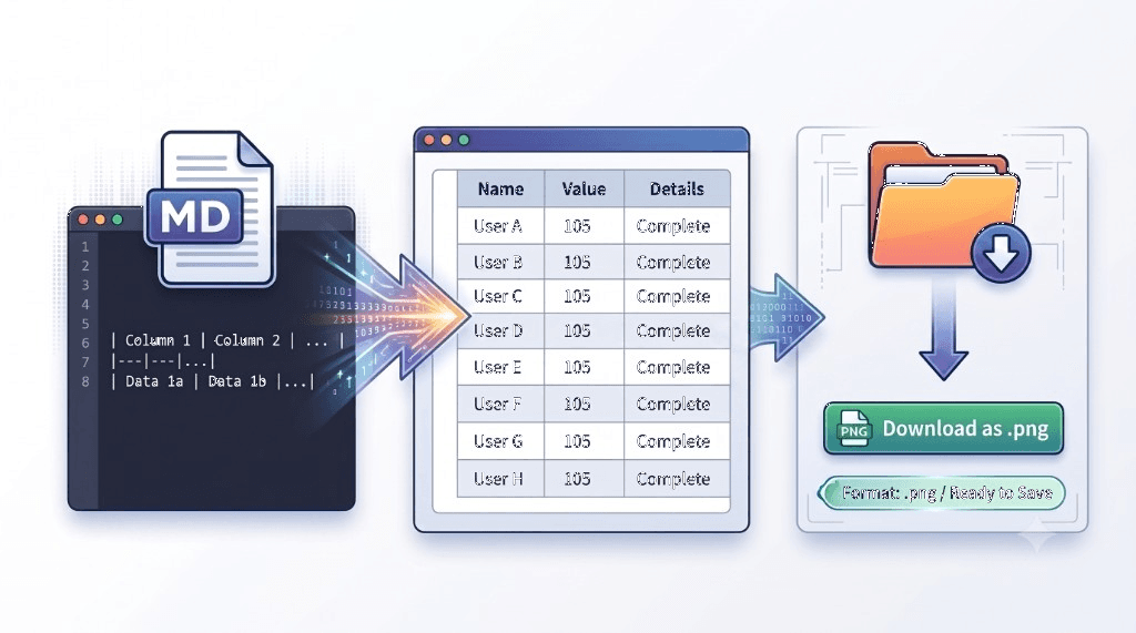 Markdownの表をプレビューし、PNGとして保存するTable Makerのイメージ図